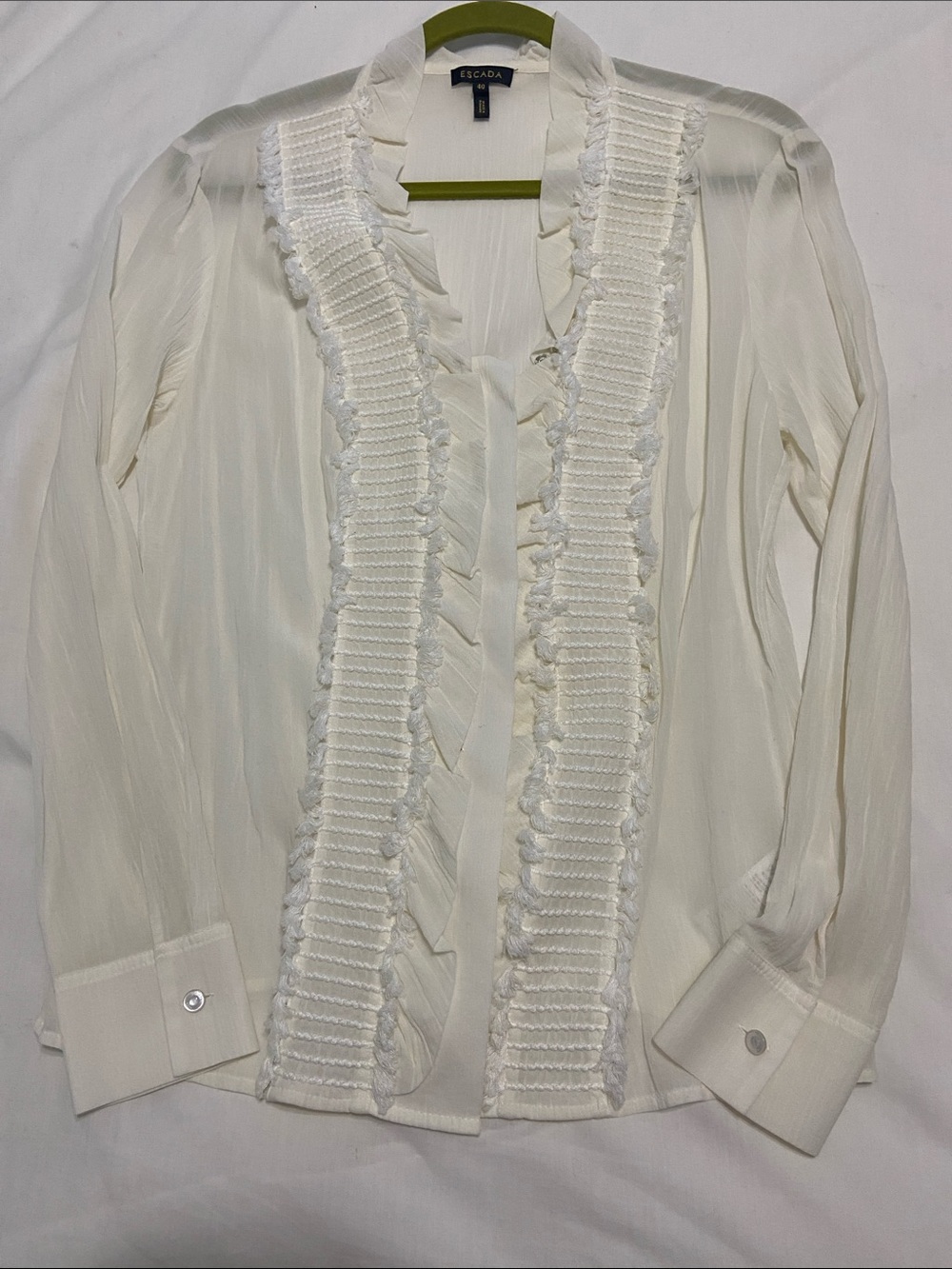 Escada Ivory Ruffle-Front Long Sleeve Blouse